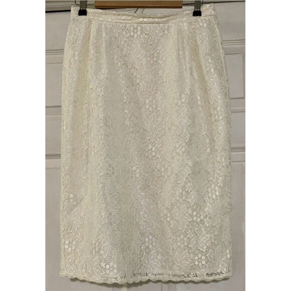 In The Mood 80s Vintage Ivory Pearl Button Lace Skirt Blazer Set Women Size 12 - Picture 8 of 12
